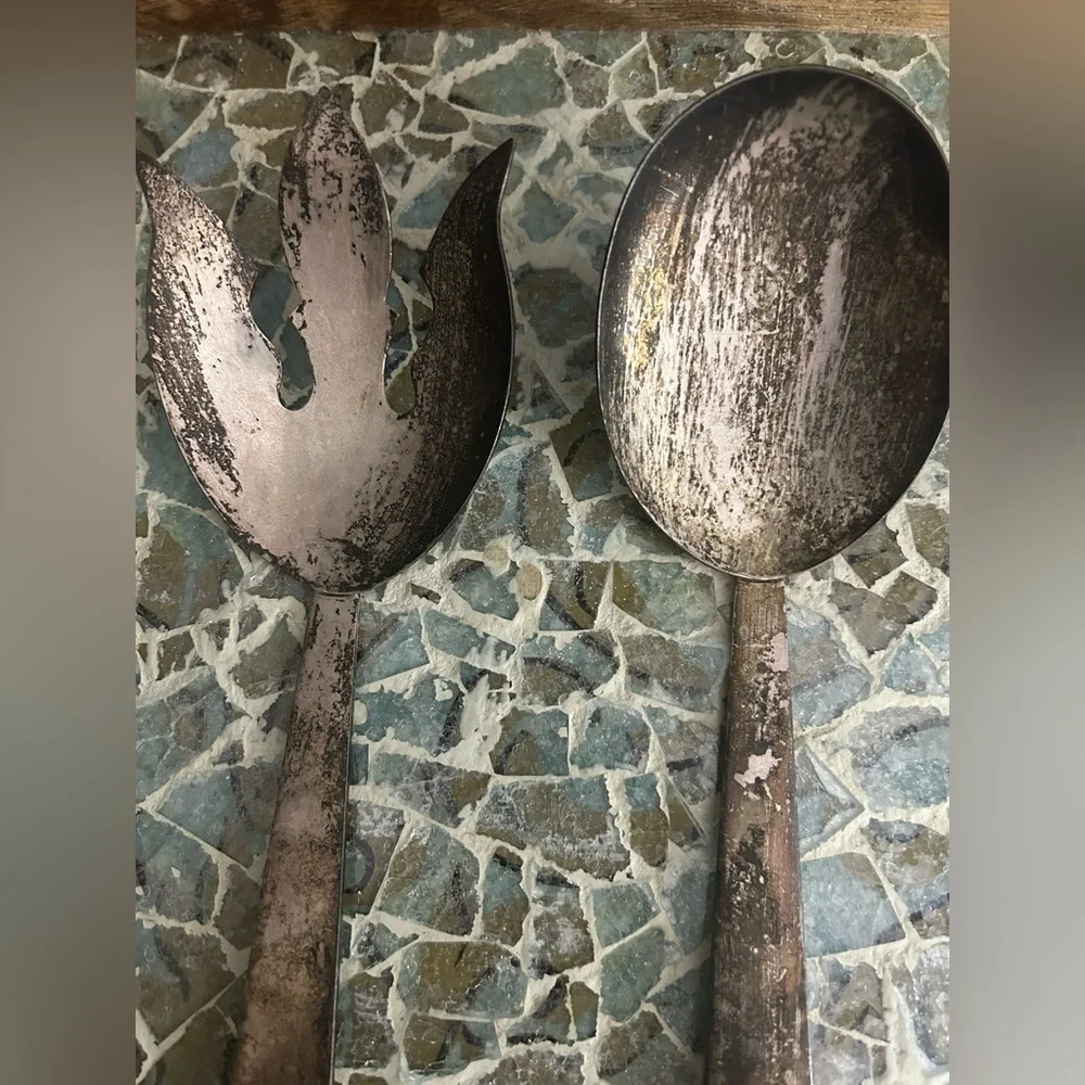 Vintage Silver-Toned Salad Serving Set By Saben